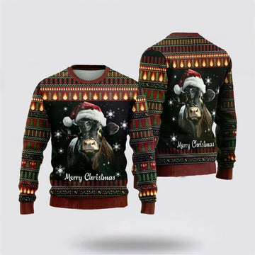 FUNSTUFFPRINT Black Angus Cows Ugly Christmas Sweater, Farm Sweater, Christmas Gift, Best Winter Outfit Christmas Ugly Sweater
