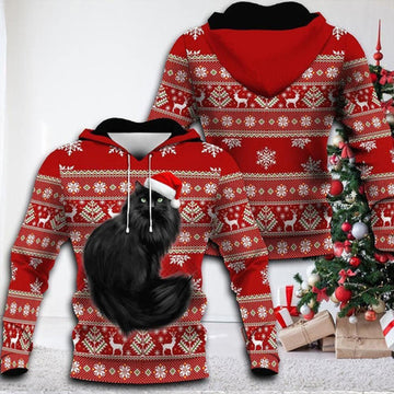FUNSTUFFPRINT 3D Black Cat Christmas 2 All Over 3D Hoodie and Zip Hoodie