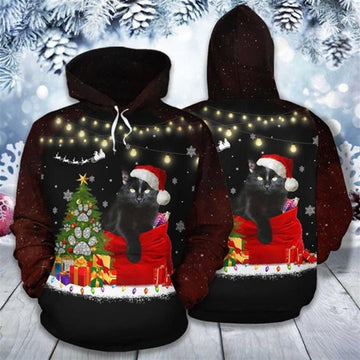 FUNSTUFFPRINT 3D Black Cat Christmas Awesome All Over 3D Hoodie and Zip Hoodie