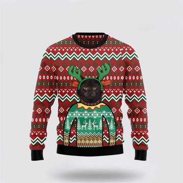 FUNSTUFFPRINT Black Cat Christmas Awesome Funny Family Ugly Christmas Sweater – Cat Lover Christmas Sweater Ugly Sweater