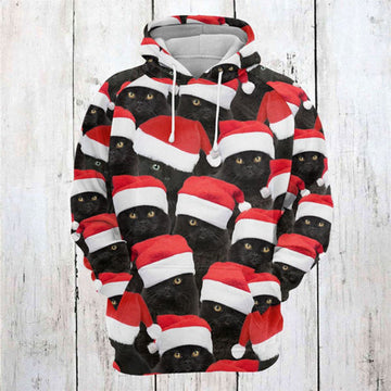 FUNSTUFFPRINT 3D Black Cat Christmas Group All Over 3D Hoodie and Zip Hoodie