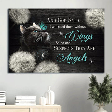 Black Cat Drawing Beautiful Night Dandelion And God Said Canvas Wall Art - Christian Wall Decor