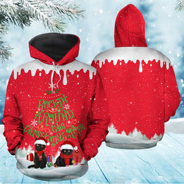 FUNSTUFFPRINT 3D Black Cat Rocking Around The Christmas Tree All Over 3D Hoodie and Zip Hoodie