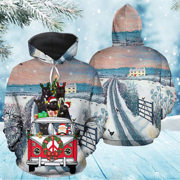 FUNSTUFFPRINT 3D Black Cat Santa Christmas All Over 3D Hoodie and Zip Hoodie