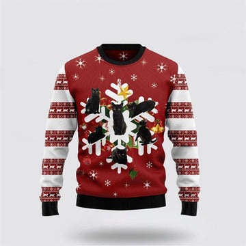 FUNSTUFFPRINT Black Cat Snowflake Ugly Christmas Sweater For Men And Women, Best Gift For Christmas, Christmas Fashion Winter Ugly Sweater