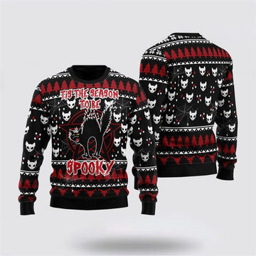 FUNSTUFFPRINT Black Cat Spooky Halloween Ugly Christmas Sweater For Men And Women, Best Gift For Christmas, Christmas Fashion Winter Ugly Sweater