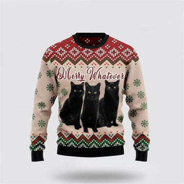 FUNSTUFFPRINT Black Cat Vintage Flower Ugly Christmas Sweater – Cat Lover Christmas Sweater Ugly Sweater