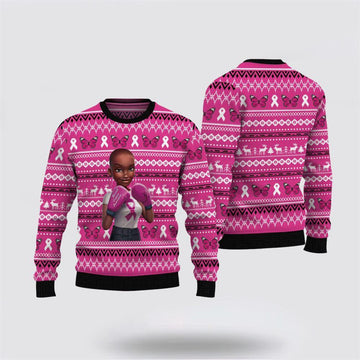 FUNSTUFFPRINT Black Queen Breast Cancer Awareness Christmas Ugly Sweater - Christmas Gifts For Survivors Ugly Sweater