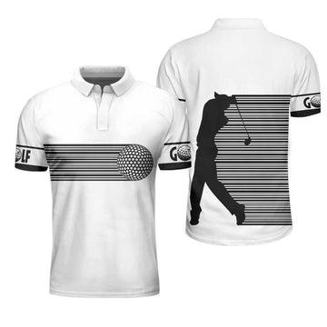 Black And White Stripes Barcode Golfing Polo Shirt, Golfer Hard Swing Polo Shirt, Best Golf Shirt For Men
