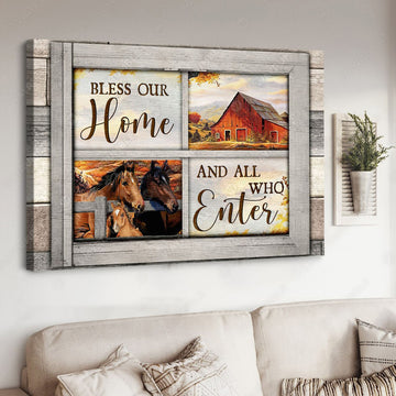 Bless Our Home And All Who Enter, Horse Poster, Wall Art Decor Poster and Canvas