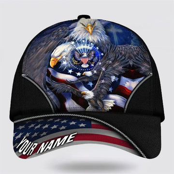FUNSTUFFPRINT Custom Bless America Eagle With Flag Baseball Cap - Christian Hats for Men and Women