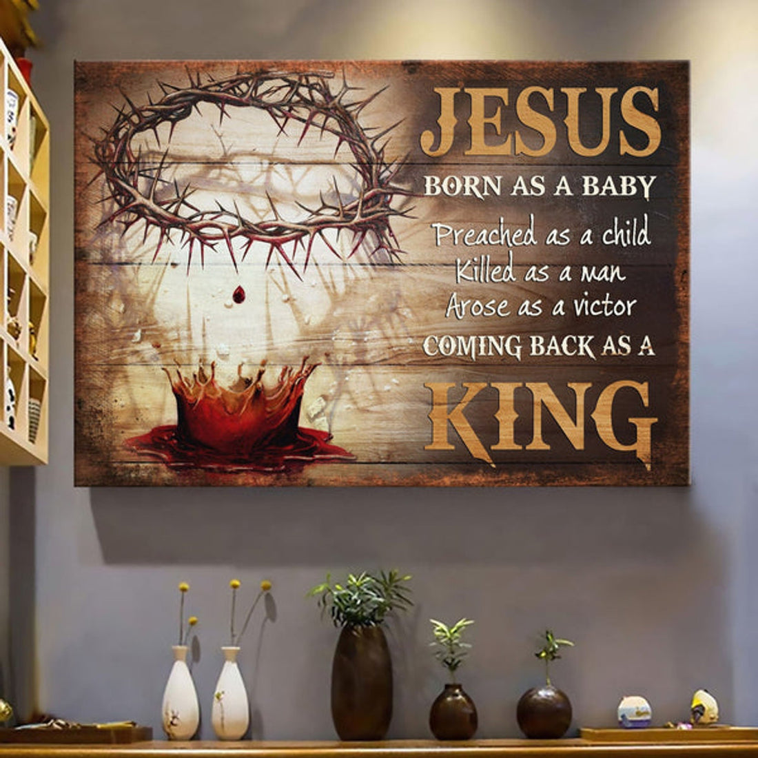 Blood Crow Of Thorns Jesus Born As A Baby Coming Back As A King Canvas Wall Art - Jesus Canvas Pictures - Christian Wall Posters