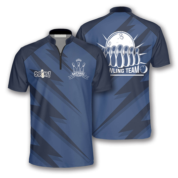 Custom Zipper Polo Shirt Blue Lightning Custom Bowling Jerseys for Men, Uniform Shirt for Bowling Team
