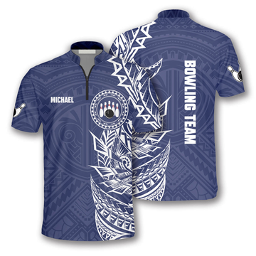 Custom Blue White Tribal Tattoo Custom Bowling Jersey for Men, Best Shirt for Bowling Player