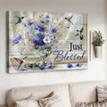 Blue Daisy Hummingbirds Just Blessed Canvas Wall Art - Christian Poster - Religious Wall Decor