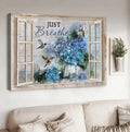 Blue Hydrangea Hummingbird Just Breathe Canvas Wall Art - Christian Poster - Religious Wall Decor