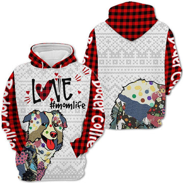 FUNSTUFFPRINT 3D Boder Collie Dog Love Mom Life Christmas All Over 3D Hoodie and Zip Hoodie