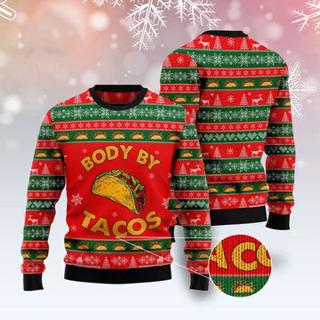 FUNSTUFFPRINT Body By Taco Ugly Christmas Sweater, Christmas Sweater, Ugly Sweater, Funny Xmas Sweaters Ugly Sweater