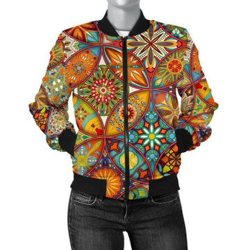FUNSTUFFPRINT Bohemian Patchwork Print Pattern Women Casual 3D Bomber Jacket