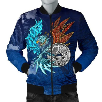 FUNSTUFFPRINT Bomber Jacket American Samoa Polynesian - Blue Polynesian Eagle - 3D Bomber Jacket