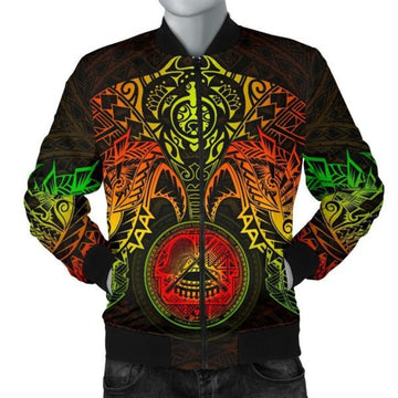 FUNSTUFFPRINT Bomber Jacket American Samoa Polynesian - Reggae Turtle Manta Ray - 3D Bomber Jacket