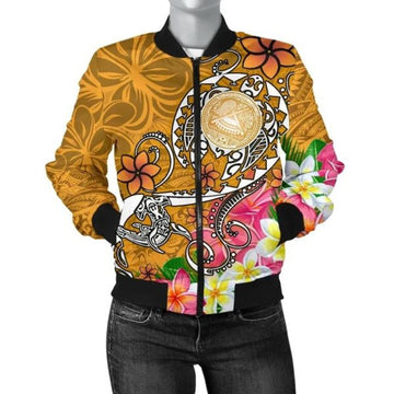 FUNSTUFFPRINT Bomber Jacket American Samoa Polynesian - Turtle Plumeria (Gold) - 3D Bomber Jacket