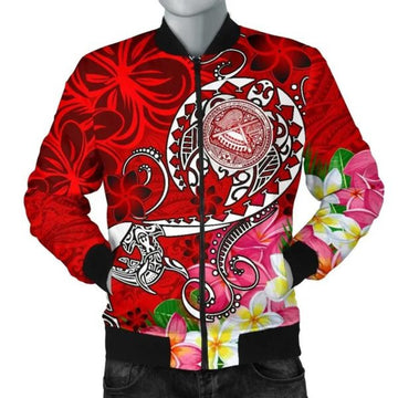 FUNSTUFFPRINT Bomber Jacket American Samoa Polynesian - Turtle Plumeria (Red) - 3D Bomber Jacket