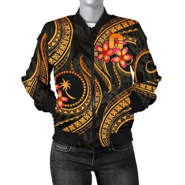 FUNSTUFFPRINT Bomber Jacket Chuuk Micronesian Gold Plumeria - 3D Bomber Jacket