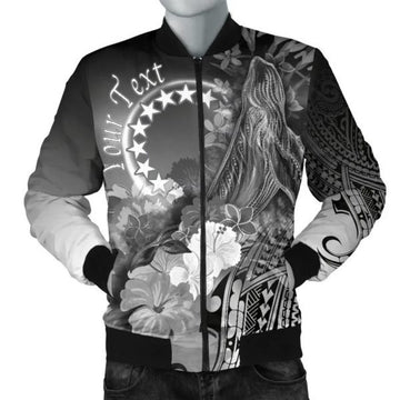 FUNSTUFFPRINT Bomber Jacket Cook Islands Custom Personalised - Humpback Whale with Tropical Flowers (White)- 3D Bomber Jacket