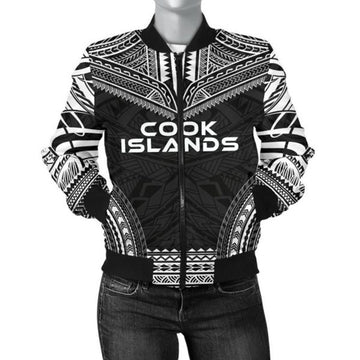 FUNSTUFFPRINT Bomber Jacket Cook Islands Polynesian Chief - Black Version - 3D Bomber Jacket