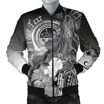 FUNSTUFFPRINT Bomber Jacket Federated States of Micronesia Custom Personalised - Humpback Whale with Tropical Flowers (White) 3D Bomber Jacket