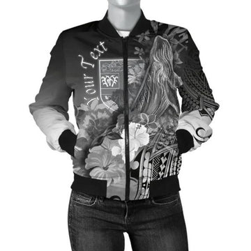 FUNSTUFFPRINT Bomber Jacket Fiji Custom Personalised - Humpback Whale with Tropical Flowers (White) 3D Bomber Jacket
