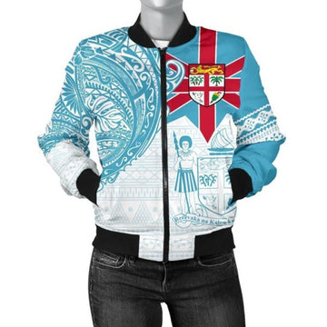 FUNSTUFFPRINT Bomber Jacket Fiji Polynesian - Fiji Flag Fiji Flag with Coat of Arms 3D Bomber Jacket