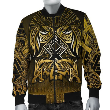 FUNSTUFFPRINT Bomber Jacket - Othala and Raven Golden 3D Bomber Jacket
