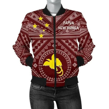 FUNSTUFFPRINT Bomber Jacket Papua New Guinea - Flag With Polynesian Patterns (Red) 3D Bomber Jacket