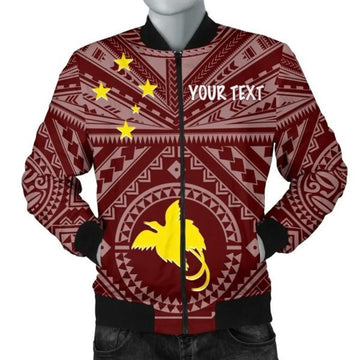 FUNSTUFFPRINT Bomber Jacket Papua New Guinea Personalised - Flag With Polynesian Patterns (Black) 3D Bomber Jacket