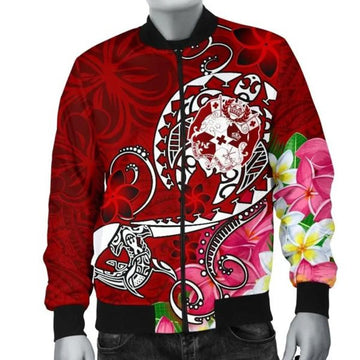 FUNSTUFFPRINT Bomber Jacket Tonga - Turtle Plumeria (Red) 3D Bomber Jacket
