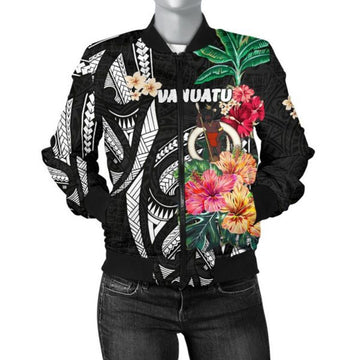 FUNSTUFFPRINT Bomber Jacket Vanuatu Coat Of Arms Polynesian With Hibiscus 3D Bomber Jacket
