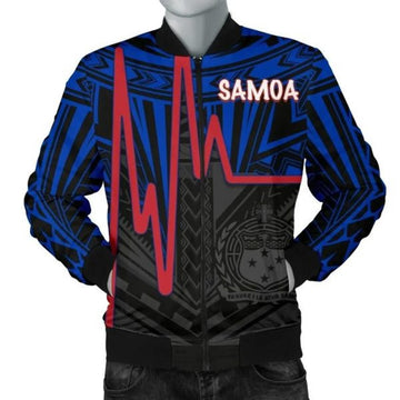 FUNSTUFFPRINT Bomber Jacketamoa - Samoa Seal With Polynesian Patterns In Heartbeat Style (Blue) 3D Bomber Jacket