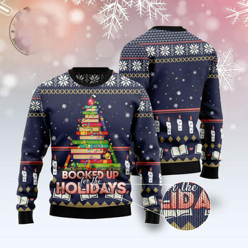 FUNSTUFFPRINT Book Christmas Tree Ugly Christmas Sweater, Xmas Tree Sweater, Christmas Sweater Ugly Sweater