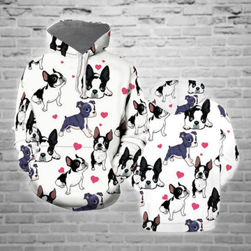 FUNSTUFFPRINT 3D Boston Terrier Christmas All Over 3D Hoodie and Zip Hoodie