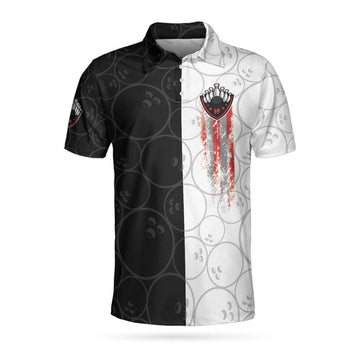 Bowling Black And White Pattern Short Sleeve Polo Shirt, Bowling Ball Polo Shirt, Best Bowling Shirt For Men