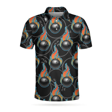 Bowling In Fire Seamless Pattern Short Sleeve Polo Shirt, Bowling Ball Polo Shirt, Best Bowling Shirt For Men