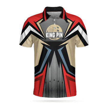 Bowling Red Kingpin Short Sleeve Polo Shirt, Bowling Alley Polo Shirt, Best Bowling Shirt For Men