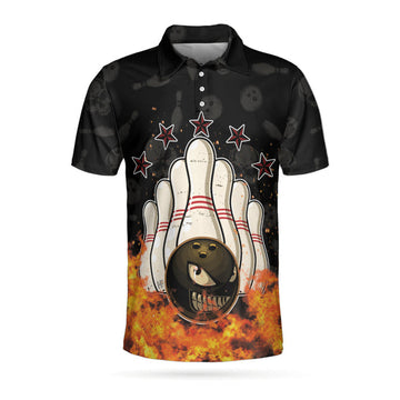Bowling Skull And Monster Ball Short Sleeve Polo Shirt, Skull Star Fire Polo Shirt, Best Bowling Shirt For Men