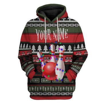 FUNSTUFFPRINT 3D Bowling Ugly Christmas All Over 3D Hoodie and Zip Hoodie