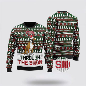 FUNSTUFFPRINT Boxers Through The Snow Ugly Christmas Sweater For Men And Women, Gift For Christmas, Best Winter Christmas Outfit Ugly Sweater