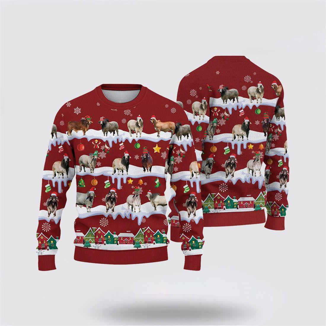 FUNSTUFFPRINT Brahman Christmas Knitted Sweater, Gifts For Farmers, Rural Lovers Ugly  Sweater