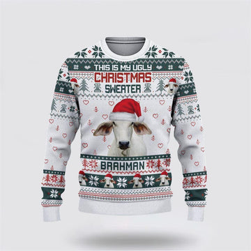 FUNSTUFFPRINT Brahman Green Merry Christmas Ugly Sweater, Gifts For Farmers, Rural Lovers Ugly Sweater