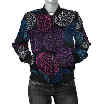 FUNSTUFFPRINT Brain Pattern Print Women Casual 3D Bomber Jacket
